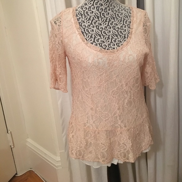 Anthropologie Pink Lace Peplum Top - M - Picture 7 of 7